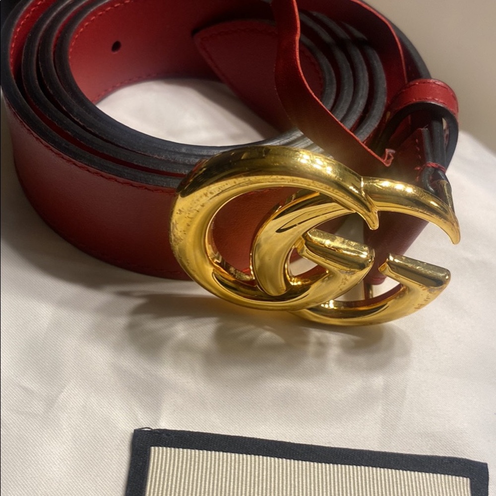 Thin Red Leather Gucci Belt